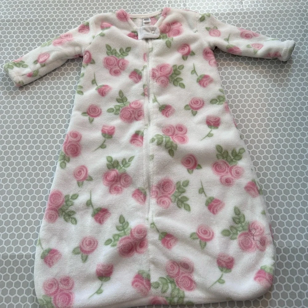 H B Rose Full Zip Fleece Sleep Sack - Pink Rose Print Size 6-12M